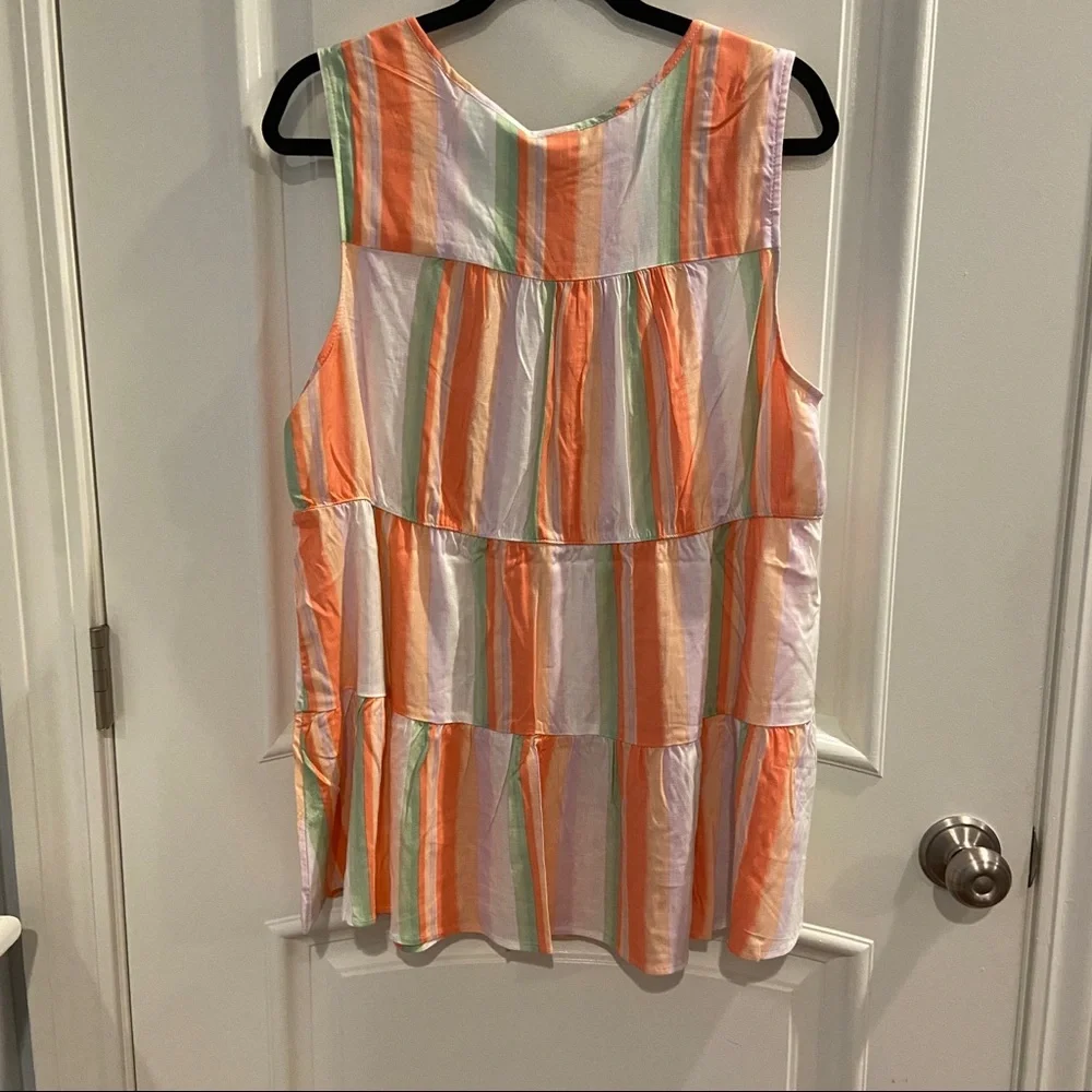 NWT torrid Striped Tiered Tank - Size 1 (14/16) - Orange/Peach/White - Picture 6 of 9